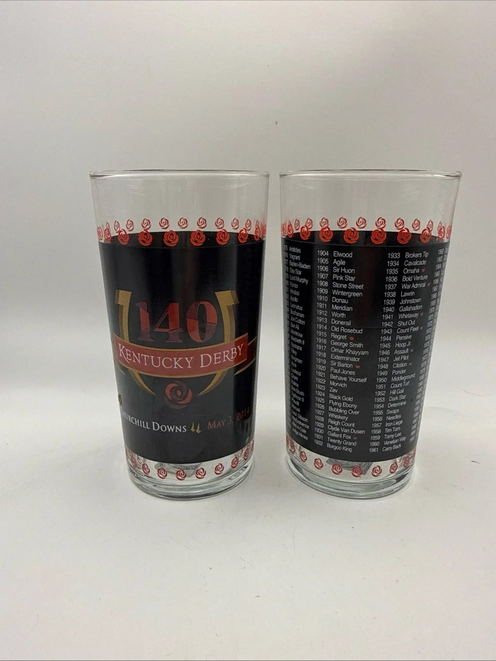 TWO 2014 140th Churchill Downs Kentucky Derby Glasses With Original Stickers